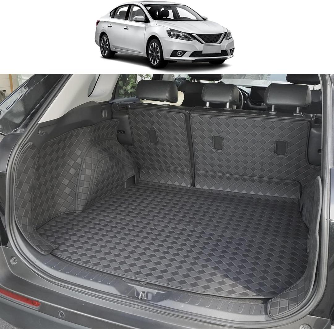 Cargo Liner & Backrest Mat Compatible with 2015-2024 Nissan Murano - Custom Fit PU Leather Cargo Mat and Rear Backrest Protector- All Weather Easy to Clean Waterproof Trunk Mats Black