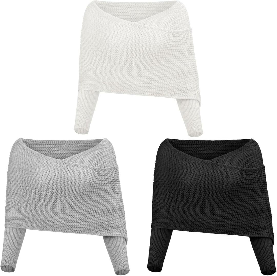 Chuarry 3 Pcs Knitted Scarf with Sleeves for Women Winter Sweater Scarf Warm Snowfall Cozy Crochet Wrap Multifunctional Shawl Gifts for Women