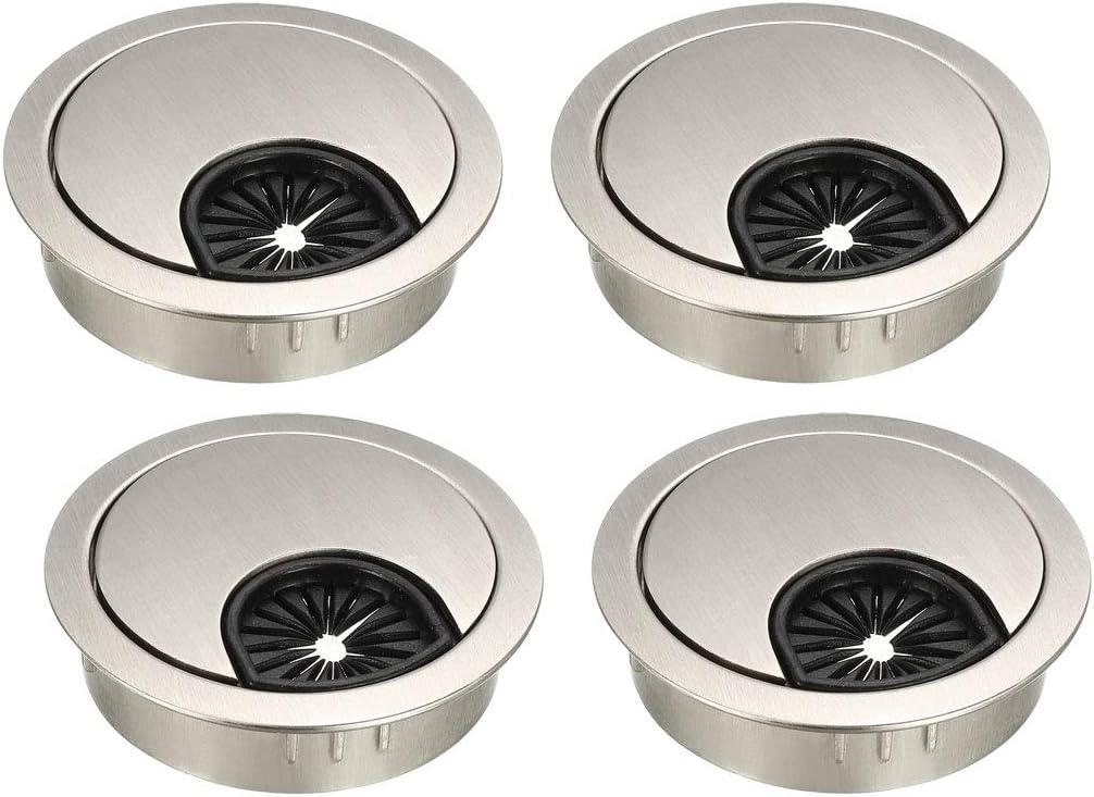 uxcell Cable Hole Cover, 2Inch/50mm Zinc Alloy Desk Wire Cord Cable Grommets Hole Cover for Office PC Desk Cable Cord Organizer, 4Pcs Wire Drawing Silver