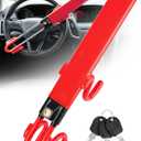 Tevlaphee Steering Wheel Lock Anti-Theft Car Device Heavy Duty Security Car Lock Antitheft Locking Devices Great Deterrent Adjustable Car Wheel Lock Anti Theft for Vehicle Truck SUV with 3 Keys (Red)