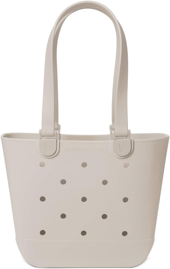 Simple Modern Medium Beach Bag | Waterproof Getaway Rubber Tote with Zipper Pocket for Travel, Pool, Boat, Groceries, Sports | Almond Birch