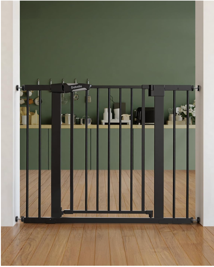 Babelio Baby Gate for Doorways and Stairs, 26-40" Auto Close Dog Gate, PressGuard C5, Easy-Install Pressure Mounted Satey Door, No Drilling Safety Gate for Child and Pets, Black