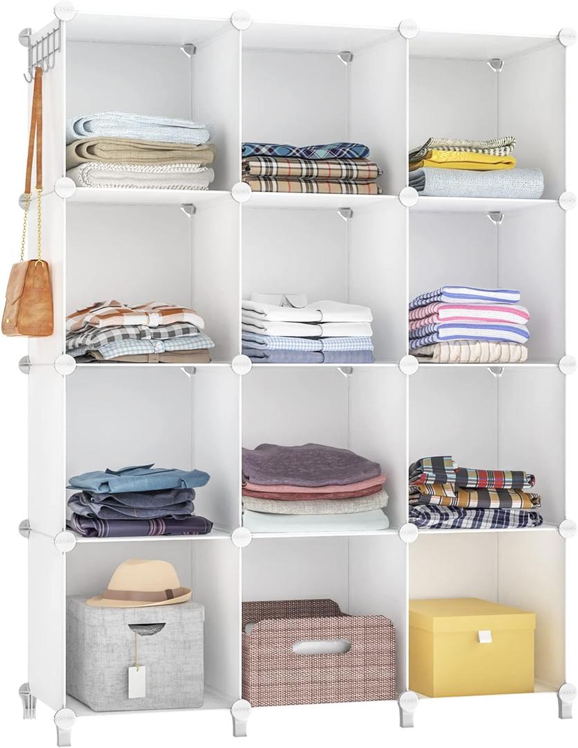 HOMIDEC Closet Organizer, 12-Cube Closet Organizers and Storage, Portable Closet Shelves, Clothing Storage (White)