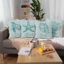 Coastal Beach Throw Pillow Covers 18x18, Ocean Sea Turtle Starfish Coral Seashell Decorative Pillow Covers for Home Bedroom, Coastal Pillowcases, Beachy Room Decor Accent Pillows Cover Set of 4