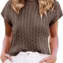 Saodimallsu Womens Summer Crewneck Crop Tops Casual Loose Fit Cable Knit Pullover Sweater Coffee, Large