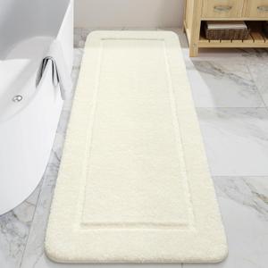 LOCHAS Bathroom Rugs, 24" x 70" Long Bath Rug, Non Slip Washable Bathroom Runner Rug Soft Thick Absorbent Bath Mat for Shower, Shaggy Plush Luxury Large Bath Rug, Cream White