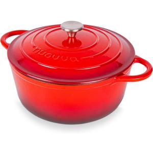 Nuovva Enamelled Cast Iron Dutch Oven Pot with Lid  6.4 Quart Non Stick Casserole Pot  Heavy Duty & Oven Safe up to 500 F for Bread Baking, Braising, Stews, Roasting  28cm Red