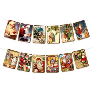 3 x Christmas Banner Vintage Xmas Decor Paper Banner Sign Xmas Home Office Retro Decor Banners for Christmas Party Fireplace Wall Window Holiday Party Decorations