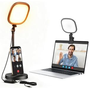 yAyusi Full Screen Desk Ring Light with Stand, Retractable Dual-Use Desktop/Clip On Ring Light for Computer Laptop, Portable Ring Lights for Phone, Dimmable Selfie LED Ring Lights for Video Recording