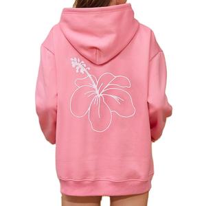 Y2K Hoodie Women Teen Girls Hibiscus Embroidered Pullover Hooded Top Cute Floral Preppy Hoodies Sweater Sweatshirts  Size S, Color E Rose