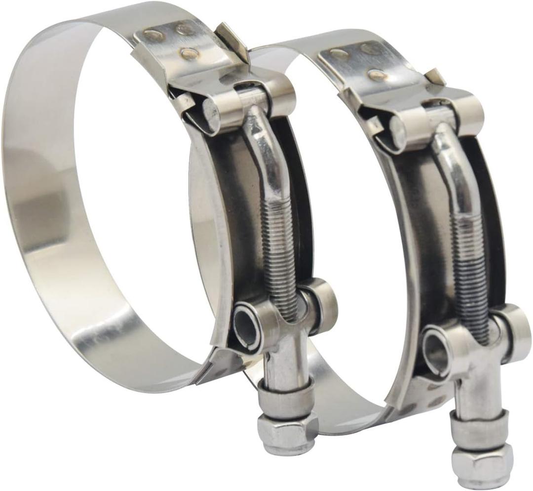 ROADFORMER 3.25" T-Bolt Hose O.D. Clamp: 78mm - 86mm (3.06" - 3.39") Hose Clamp for 3.25 inch Hose O.D., Stainless Steel Bolt and Band, Floating Bridge and Nylon Insert Locknut, 2 Pack