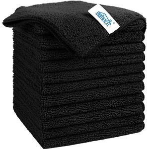 HOMEXCEL Black Microfiber Cleaning Cloth, 12 Pack Premium Microfiber Towels for Cars, Lint Free, Scratch-Free, Highly Absorbent, Reusable Cleaning Rags for Car, Household, Kitchen, Window, 11.5"X11.5"