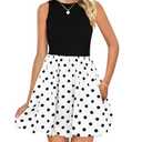 Naggoo Womens Summer Dresses 2026 Sleeveless Round Neck Loose Swing Sundresses with Pockets Floral White Polka Dot L