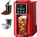 SHARDOR Single Serve Coffee Maker, Hot and Iced Coffee Machine for K Cup Pods & Ground Coffee, 6 to 14 oz Brew Sizes, with 50 oz Removable Water Tank, Bold Brew Setting, Stainless Steel, Red