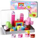 QOUBAI 45PCS Mini Magnetic Blocks Travel Toys, Magnet Building Cubes Tiles Set with Portable Iron Case, Learning Activities Gifts for Kids Toddlers Boys & Girls Ages 3-8 (Unicorn Rainbow)