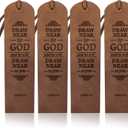MAYJOYDIY 4pcs Leather Bible Bookmarks 27inch Christian Bookmarks Cowhide Draw Near to God Text Bible Verse Leather Page Markers Gift for Men Women Book Reading Bookworm Book Lovers Readers