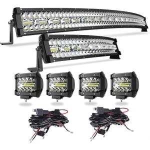 42Inch 780W + 22Inch 390W Curved LED Light Bar Triple Row Flood Spot Combo Beam Off Road Lights + 4pcs 4Inch 60W Led Fog Lights W/2PCS Rocker Switch Wiring Harness for Jeep Trucks ATV Boat