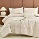 Sanracie 100% Cotton King Comforter Set(106"x 95"),Wheat Colored Pinch Pleat Natural Soft Comforter Bedding Sets 3Pcs Lightweight Breathable Bedding Set for All Season