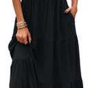 Halife Womens Flowy Tiered Maxi Dress Sleeveless Summer Sundresses Adjustable Straps Long Beach Sun Dresses with Pockets (Small, Black)