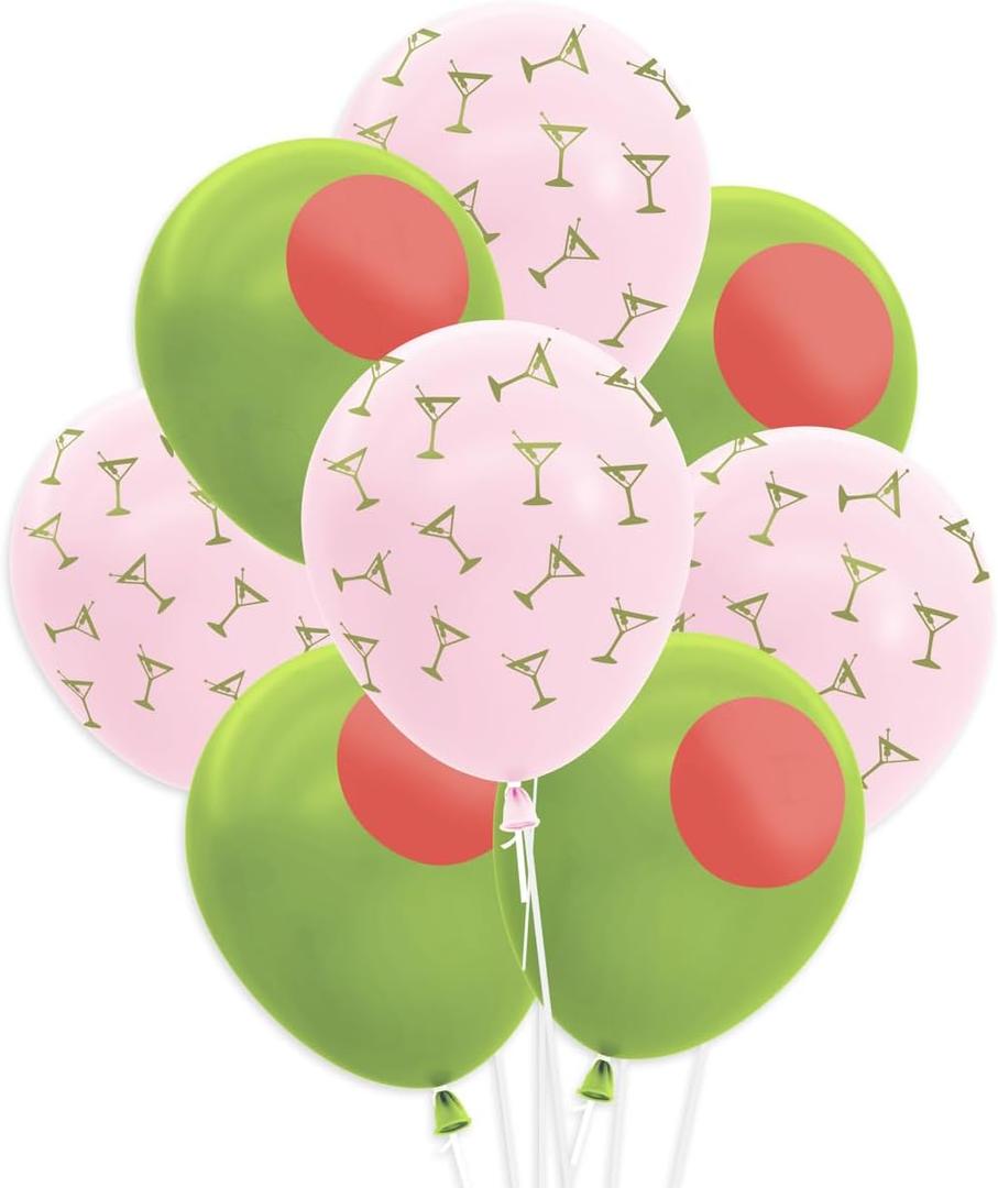 xo, Fetti Dirty Martini Latex Balloons - 24 pk, 12" | Olive Cocktail Decorations, Pink Bachelorette Party Decor, Tini Bit Older Birthday Supplies