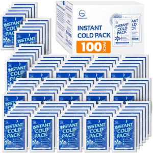 100 Pack Instant Cold Pack - Disposable Instant Ice Packs for Injuries Cold Compress Ice Pack for Pain Relief, Swelling 6 x 4.5 in