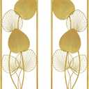 2 Pieces Metallic Leaves Wall Decors Luxury Golden Metal Art Wall Sculptures 32" X 12" Modern Wall Hanging Sculptures with Frame for Bedroom Living Room Kitchen Dining Room Office