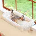 Zakkart SnugCloud Cat Window Perch with 4-Sided Bolster - Large Cat Hammock for Window Sill - Solid Hardwood & Metal Frame - Window Seat for Pets (Dark Stained Wood w/Gray Bed, Large)