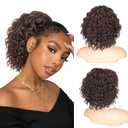 Isaic Ponytail Extension 8 Inch Short Wavy Curly Ponytails Drawstring Ponytail for Black Women Dark Brown Pony Tails Hair Extensions Synthetic Hairpiece for Daily Use