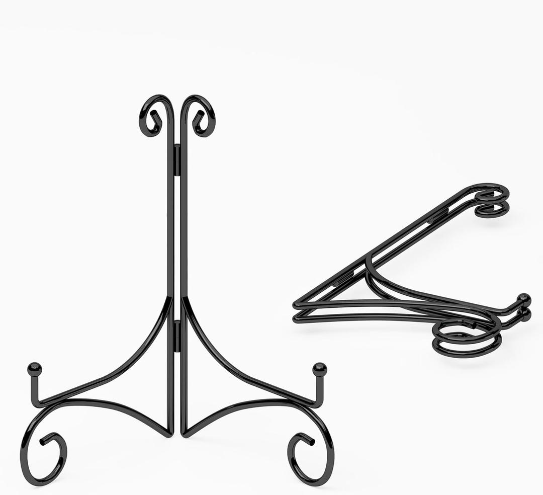 Iron Plate Stand for Display with Folding Design, Picture Stands for Tables, 12 Inch Large Easels for Displaying for Book, Art Piece, Photo and Platter, 12 Black, 2-Pack