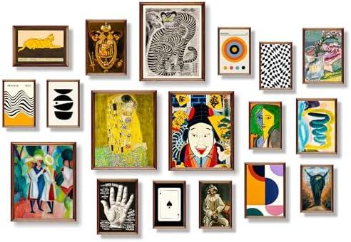 18 PCS Colorful Eclectic Wall Art Decor, Famous Artist Posters ,Eclectic Room Decor Aesthetic, Vintage Maximalist Wall Decor, French Country Decor Botanical Boho Wall Decor for Bedroom Dorm (L1)