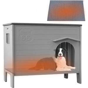 Waterproof Dog House for Outdoor Indoor,Durable Plastic Dog House with Warm Mat Side Window Elevated Floor, Easy to Assemble Easy to Clean(38.3L 26.5W 32.4" H)