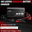 48V 10A LiFePO4 Battery Charger, 58.4V Lithium Battery Charger, Fast Charging, Over-Current and Over-Voltage Protection for 48V Lithium Iron Phosphate Batteries
