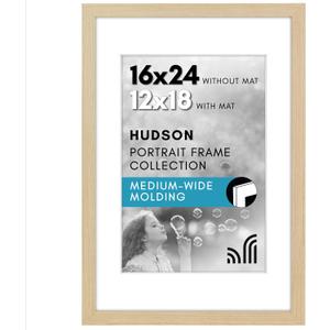 Americanflat 16x24 Poster Frame with Polished Plexiglass - Use as 12x18 Frame with Mat or Display 16x24 Photo Without Mat - Hudson Collection - Wide Picture Frames for Wall Display - Natural Oak