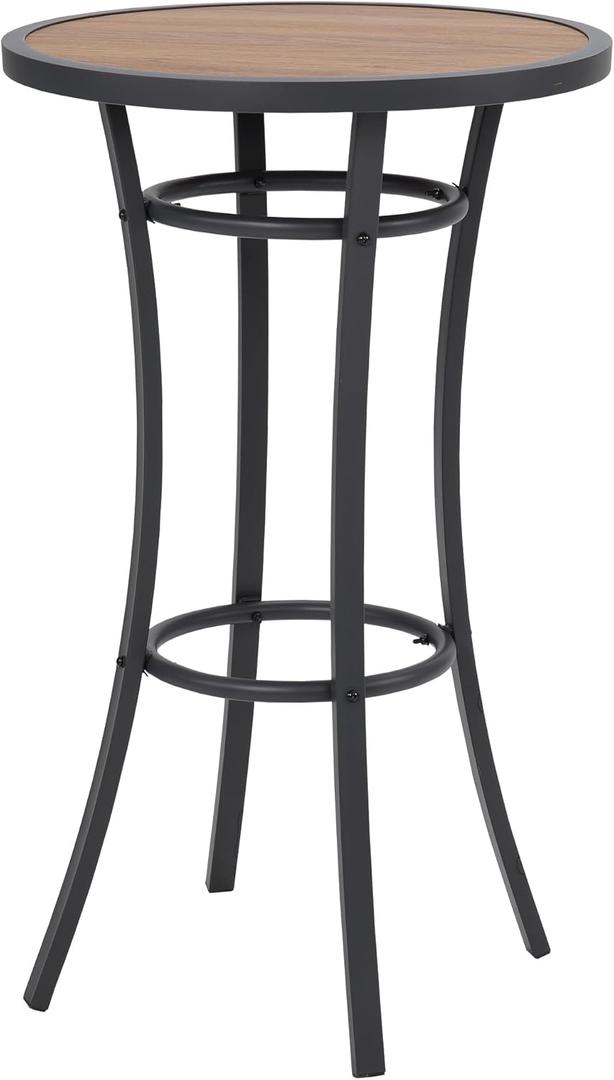 Bar Height Patio Table, 40-Inch Outdoor Pub Table Bistro Table with Wooden-Like Table Top & Metal Frame