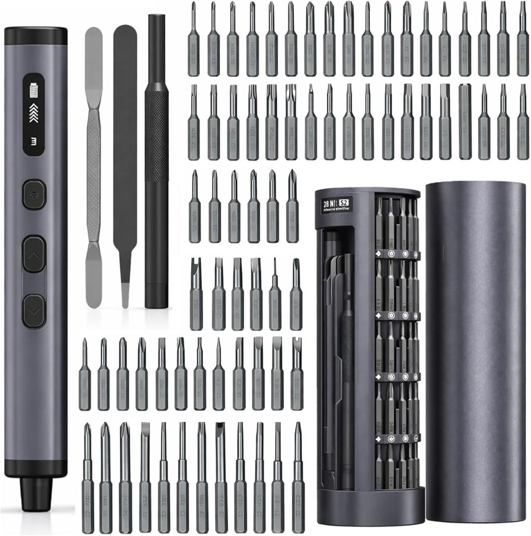 Mini Electric Precision Screwdriver Set, 78 in 1 Cordless Repair Kit with OLED Display, USB-C Rechargeable, 72 S2 Steel Magnetic Bits for Phone, Laptop, Watch & Electronics Repair (Grey)