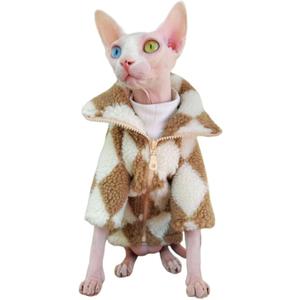Turtleneck Sphynx Cat Winter Clothes, Double-Sided Fleece Jacket with Zipper, Sweater for Sphynx Cat Winter Warm Outfit Coat for Hairless Cats and Small Dogs Apparel with Sleeves (Diamond, Medium)