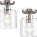 KLSS Brushed Nickel Semi Flush Mount Ceiling Light,Modern Ceiling Light Fixture for Closet Hallway Entryway,Hallway Light Fixture Brushed Nickel Finish 2 Pack