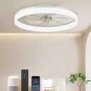 20'' Flush Mount Ceiling Fan with Light, Low Profile Smart Ceiling Fan, 6-Speed & Dimmable LED, Alexa/Google Home Voice Control,Reversible Airflow, App Timer, Memory Function for BedroomWhite