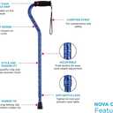 NOVA Designer Walking Cane with Offset Handle, Lightweight Adjustable Walking Stick with Carrying Strap, Purple Checkers Design