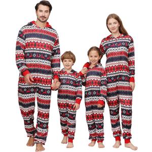 Christmas Onesie Pajamas Family Vacation Novelty One-piece Hooded Matching PJs Allover Pattern Sleepwear Nightwear (S)