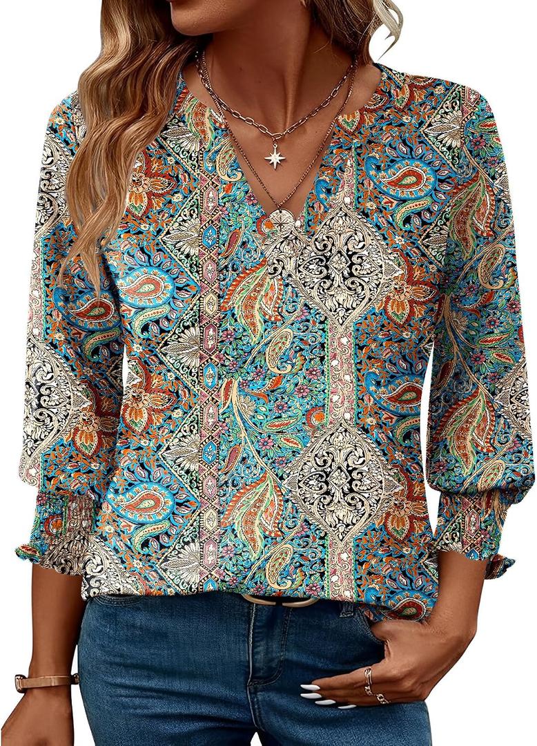 2 x LOMON Women's 2026 Fashion Tops 3/4 Length Sleeve Business Casual Blouses Summer Tees Shirts S-4X