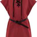 Boys Kids Renaissance Pirate T Shirts Viking Medieval Sleeveless Lace Up Costume Scottish Cotton Tank Tops (8-10 Years, Red)