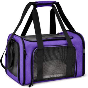 Pet Carrier for Small Medium Cats Dogs Puppies up to 15 Lbs, Airline Approved Small Dog Carrier Soft Sided, Collapsible Travel Puppy Carrier - Purple (17.0"L x 11.0"W x 11.0"H)