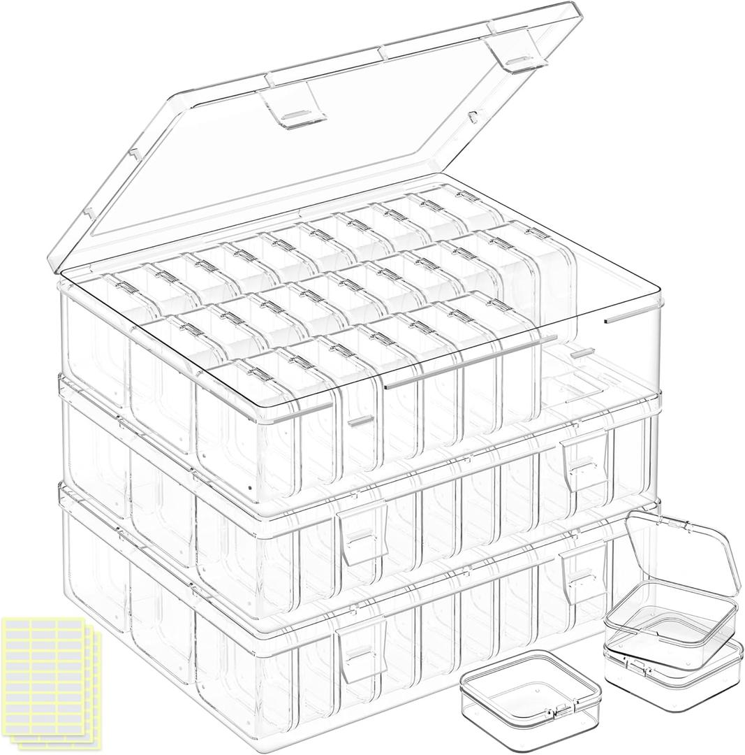 DILIBRA Bead Organizer Box, 93Pcs Small Bead Storage Containers Plastic Cases with Hinged Lid, Rectangle Clear Diamond Painting Storage Containers for Jewelry, DIY Crafts, Bracelet, Seeds, Nail