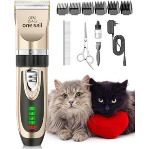 oneisall Quiet Cat Clippers for Matted Hair, 2-Speed Cordless Cat Grooming Kit Low Noise Pet Clipper Shaver for Dogs Cats Animals (Gold)