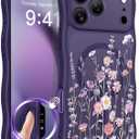 GVIEWIN for iPhone 17 Pro Max Case Compatible with MagSafe [Curly Wave Edge][Full Camera Protection] Floral Translucent Shockproof Magnetic Women Phone Case for 17 Pro Max, Floratopia/Deep Purple