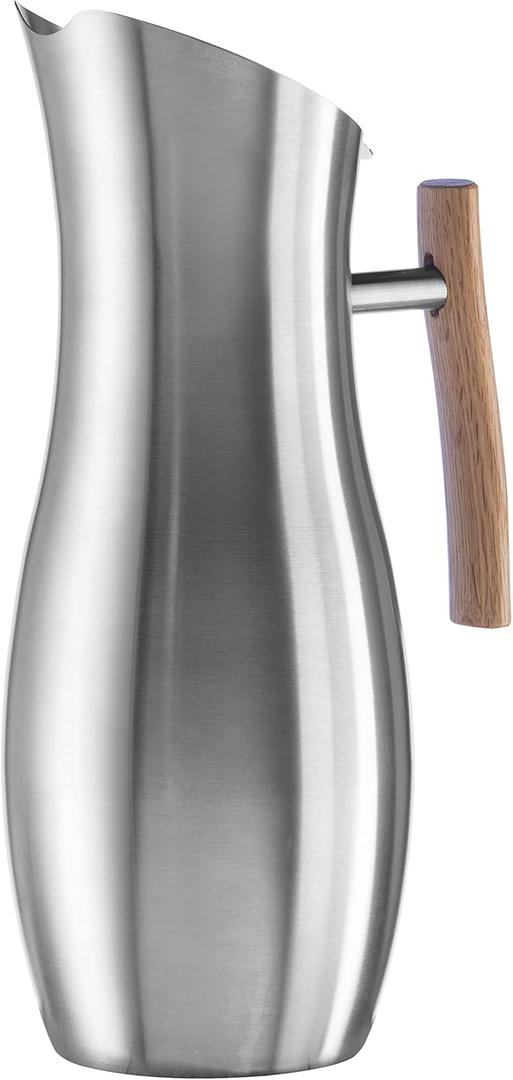 OGGI Slimline Stainless Steel Pitcher Stainless Steel Water w/Ice Guard, Water Carafe, Great Metal Container for Entertaining, Ideal 68oz / 2 Lt Drink Pitcher