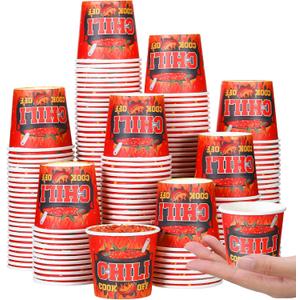 Chili Cook off Tasting Cups mini Chili Portion Paper Disposable Food Sample Cups for Competition Mexican Party cooking Supplies (200 Pcs,6 oz)