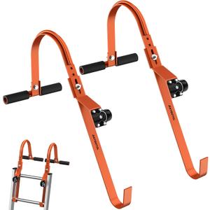 2 Pack Ladder Roof Hook with Wheel RAYDOTOL Heavy Duty Steel Ladder Stabilizer Roof Ridge Extension with Rubber Grip T-Bar 500 lbs Load Bearing Ladder Hook (Orange)