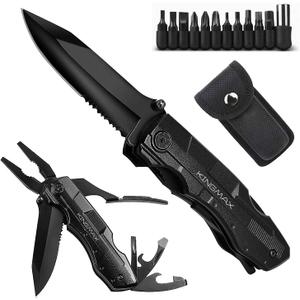 KINGMAX Pocket Knife, Multitool Tactical Knife with Blade, Saw, Plier, Screwdriver, Bottle Opener, Folding Knife Built with Full Stainless Steel, Perfect Tool for Men, Camping, Emergency, Outdoor, Daily Use.